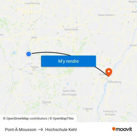 Pont-À-Mousson to Hochschule Kehl map