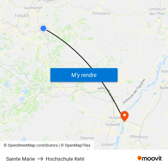 Sainte Marie to Hochschule Kehl map
