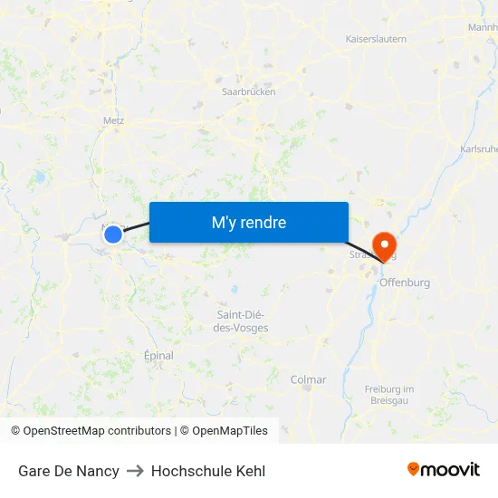Gare De Nancy to Hochschule Kehl map