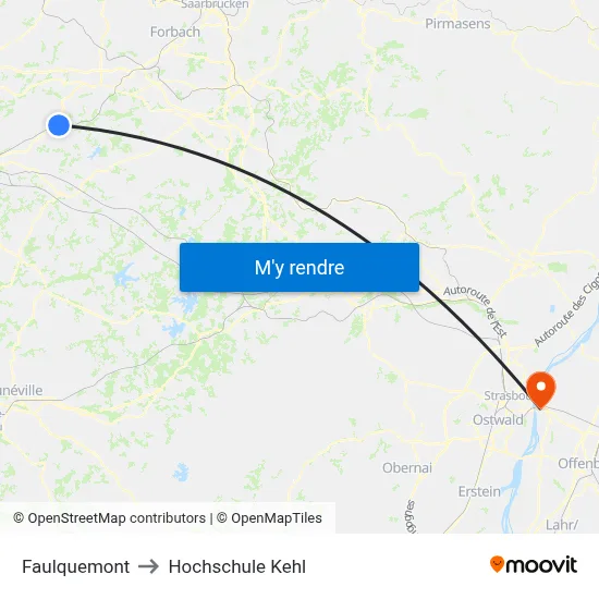 Faulquemont to Hochschule Kehl map