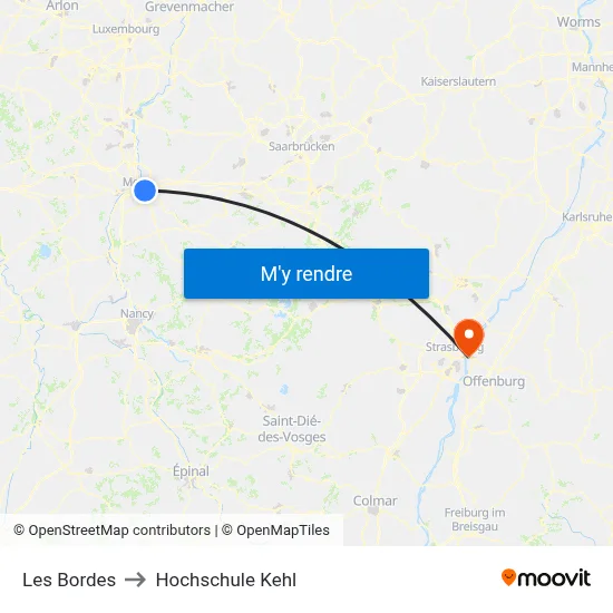 Les Bordes to Hochschule Kehl map