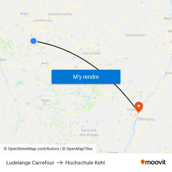 Ludelange Carrefour to Hochschule Kehl map