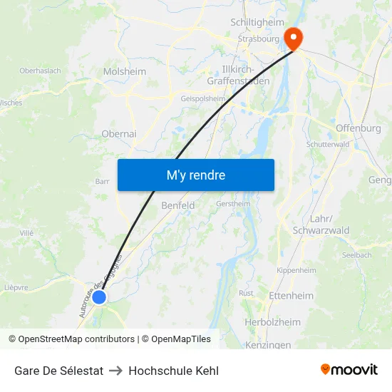Gare De Sélestat to Hochschule Kehl map