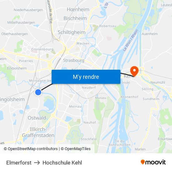 Elmerforst to Hochschule Kehl map