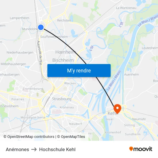 Anémones to Hochschule Kehl map