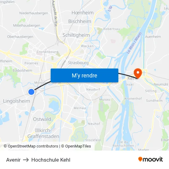 Avenir to Hochschule Kehl map