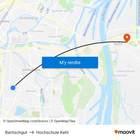 Bartischgut to Hochschule Kehl map