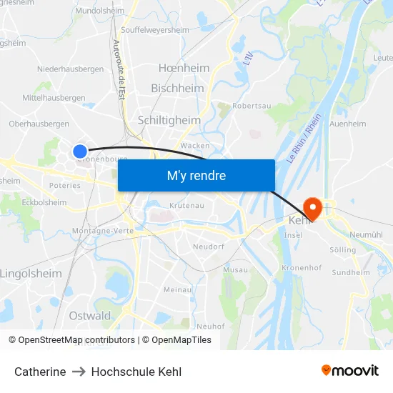 Catherine to Hochschule Kehl map
