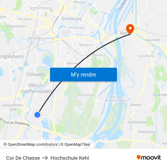 Cor De Chasse to Hochschule Kehl map