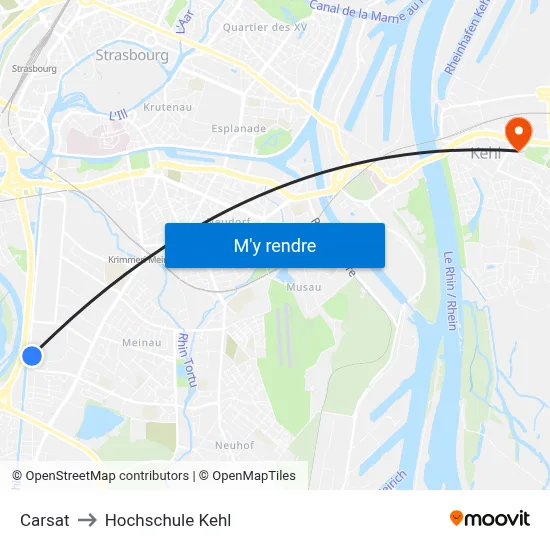 Carsat to Hochschule Kehl map