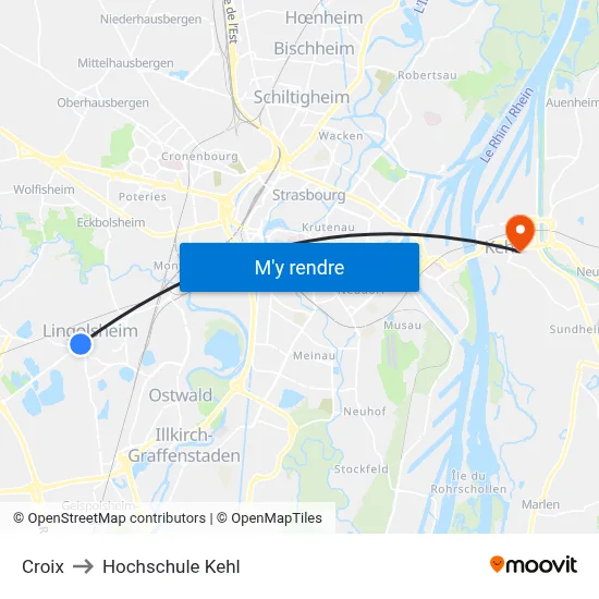 Croix to Hochschule Kehl map