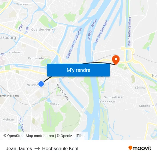 Jean Jaures to Hochschule Kehl map