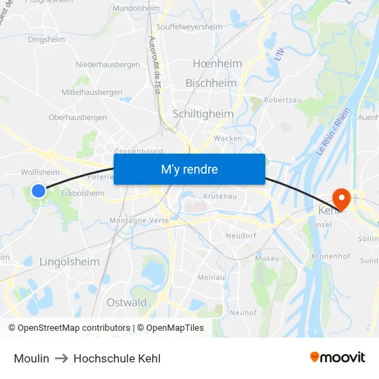 Moulin to Hochschule Kehl map