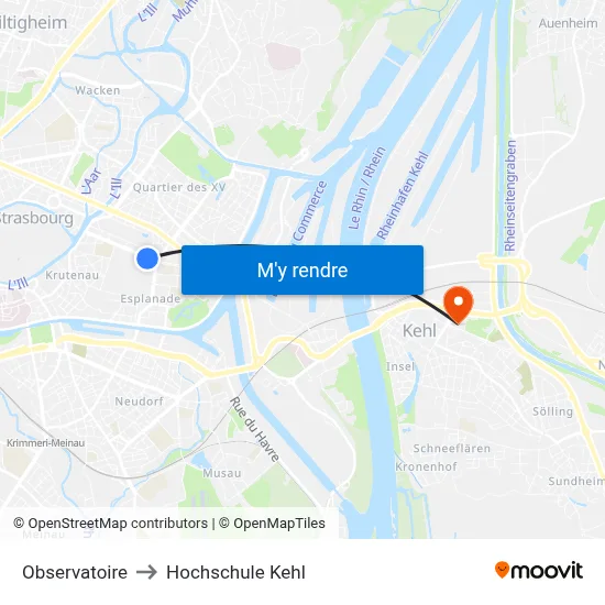 Observatoire to Hochschule Kehl map