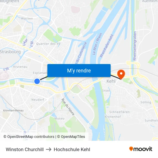 Winston Churchill to Hochschule Kehl map