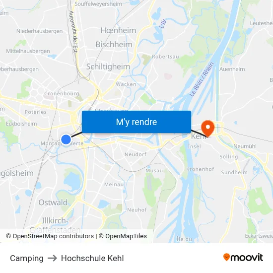 Camping to Hochschule Kehl map