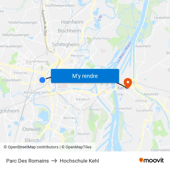 Parc Des Romains to Hochschule Kehl map