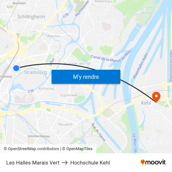 Les Halles Marais Vert to Hochschule Kehl map