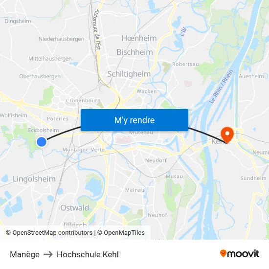 Manège to Hochschule Kehl map