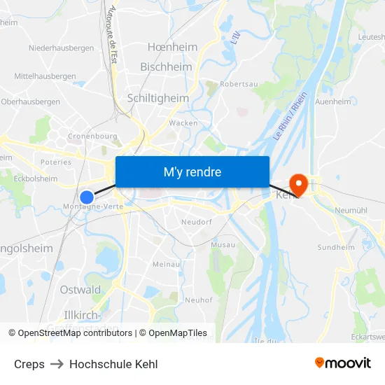 Creps to Hochschule Kehl map