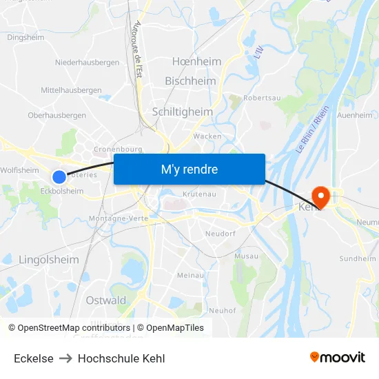 Eckelse to Hochschule Kehl map