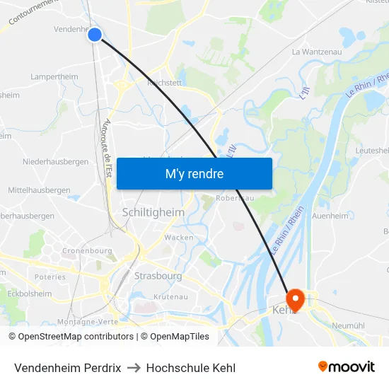 Vendenheim Perdrix to Hochschule Kehl map