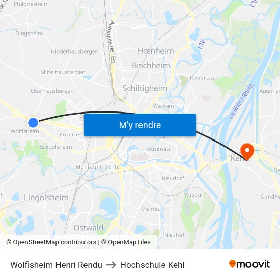 Wolfisheim Henri Rendu to Hochschule Kehl map
