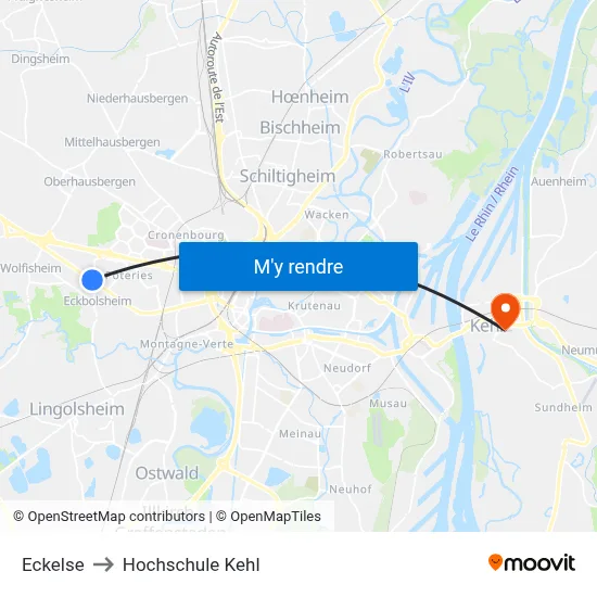 Eckelse to Hochschule Kehl map