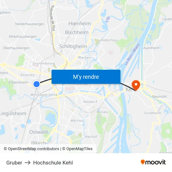 Gruber to Hochschule Kehl map