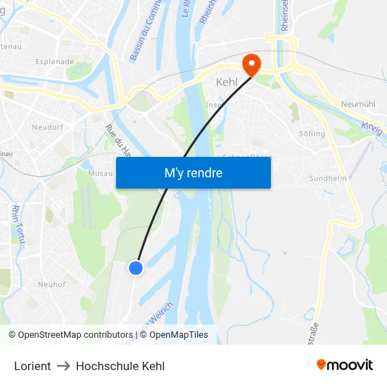 Lorient to Hochschule Kehl map