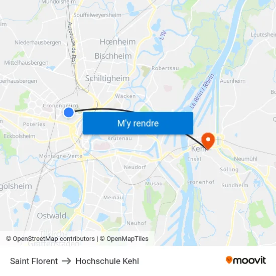 Saint Florent to Hochschule Kehl map