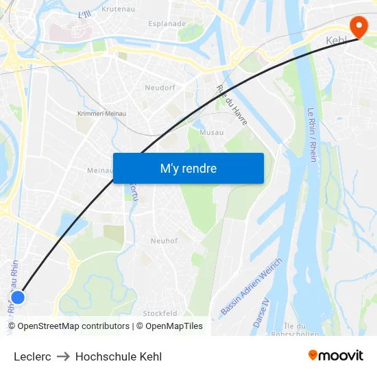 Leclerc to Hochschule Kehl map