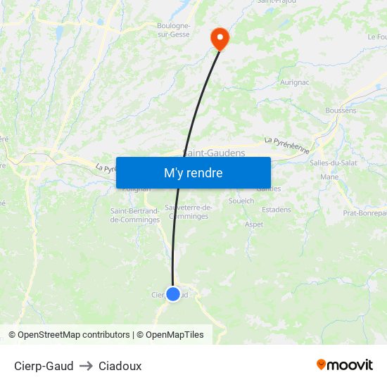 Cierp-Gaud to Ciadoux map