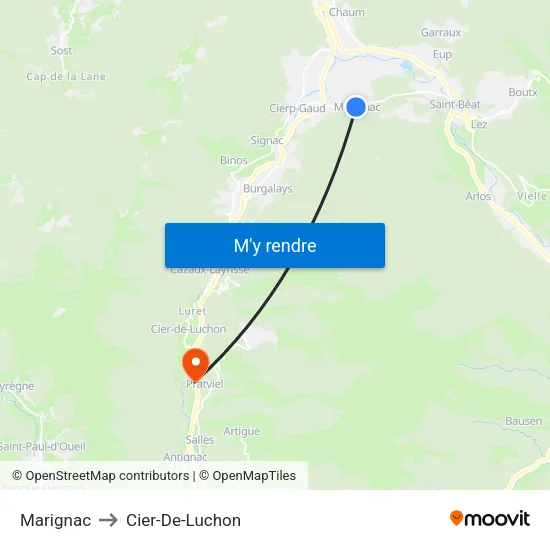 Marignac to Cier-De-Luchon map