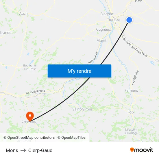 Mons to Cierp-Gaud map
