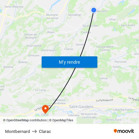 Montbernard to Clarac map