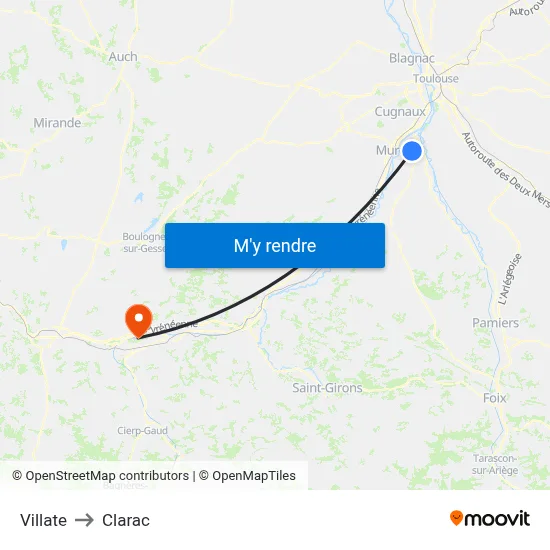 Villate to Clarac map
