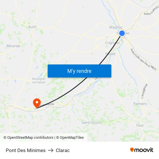 Pont Des Minimes to Clarac map