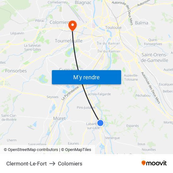 Clermont-Le-Fort to Colomiers map