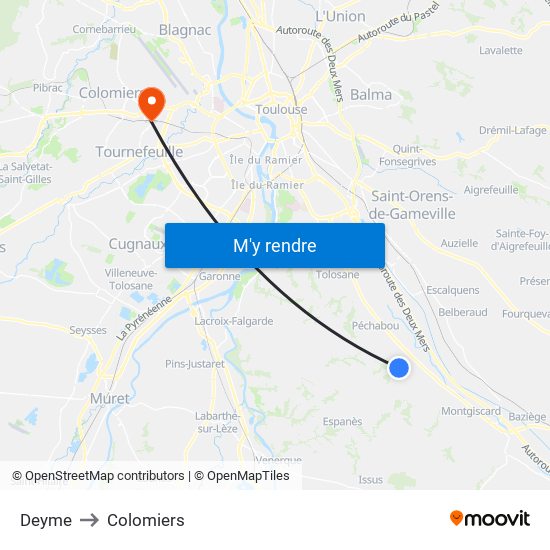 Deyme to Colomiers map