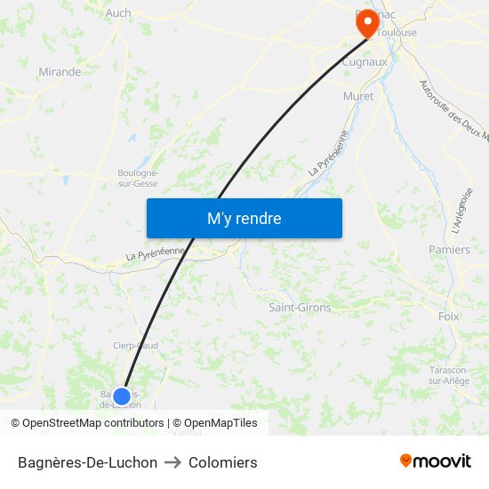 Bagnères-De-Luchon to Colomiers map