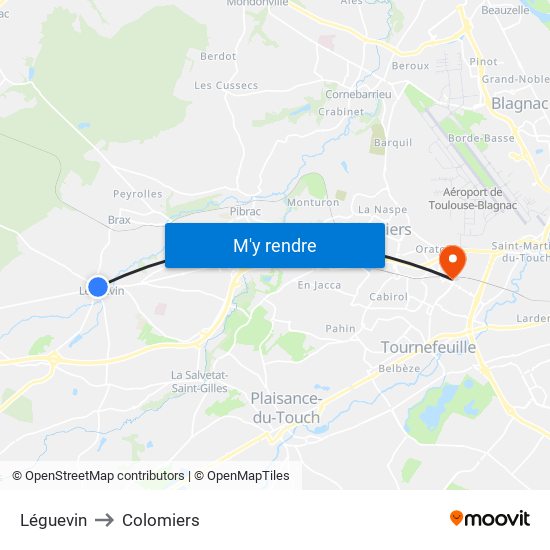Léguevin to Colomiers map