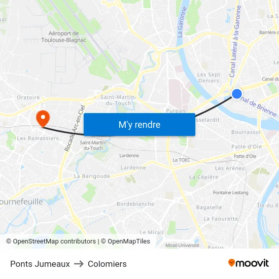 Ponts Jumeaux to Colomiers map