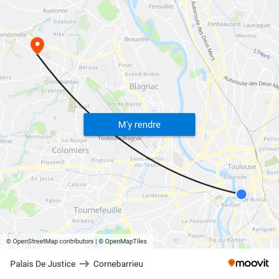 Palais De Justice to Cornebarrieu map