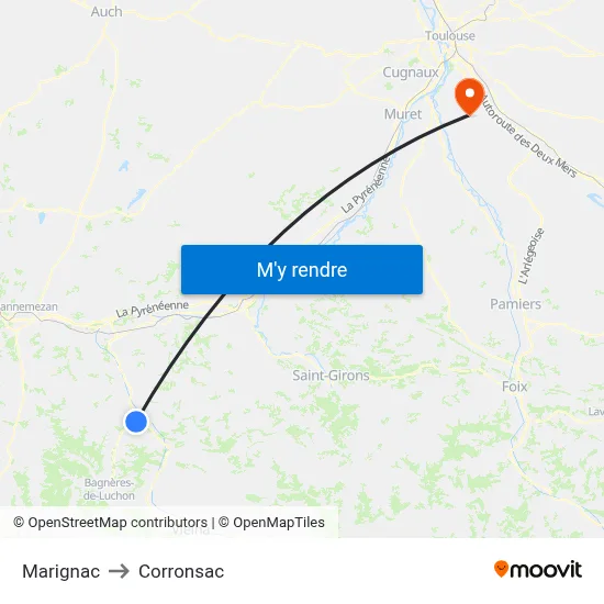 Marignac to Corronsac map