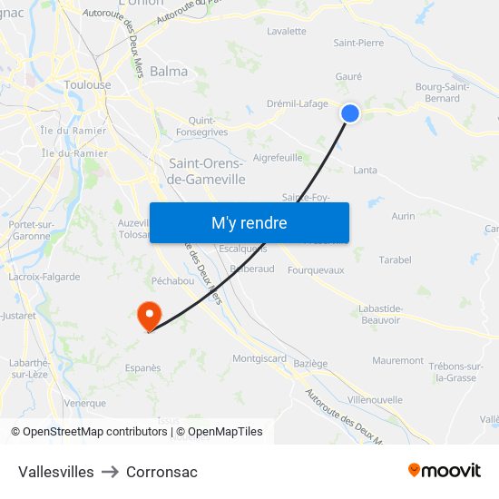 Vallesvilles to Corronsac map