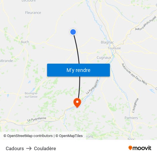 Cadours to Couladère map