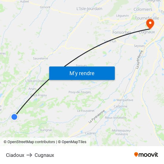 Ciadoux to Cugnaux map