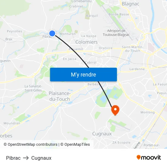 Pibrac to Cugnaux map