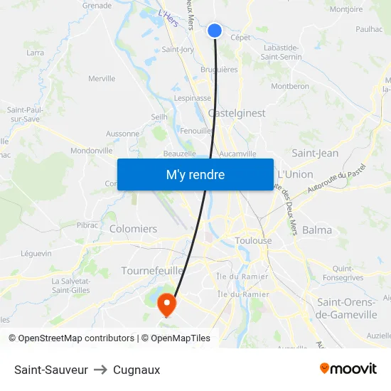 Saint-Sauveur to Cugnaux map